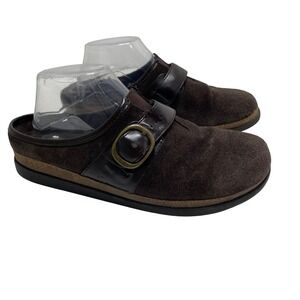 Eurostep Chocolate Brown Suede Buckle Strap Clogs Mules 9.5 M Granola Boho